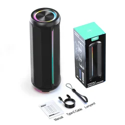 Portable Waterproof Bluetooth Speaker with LoudSound Subwoofer and RGB Ambient Light (Black)