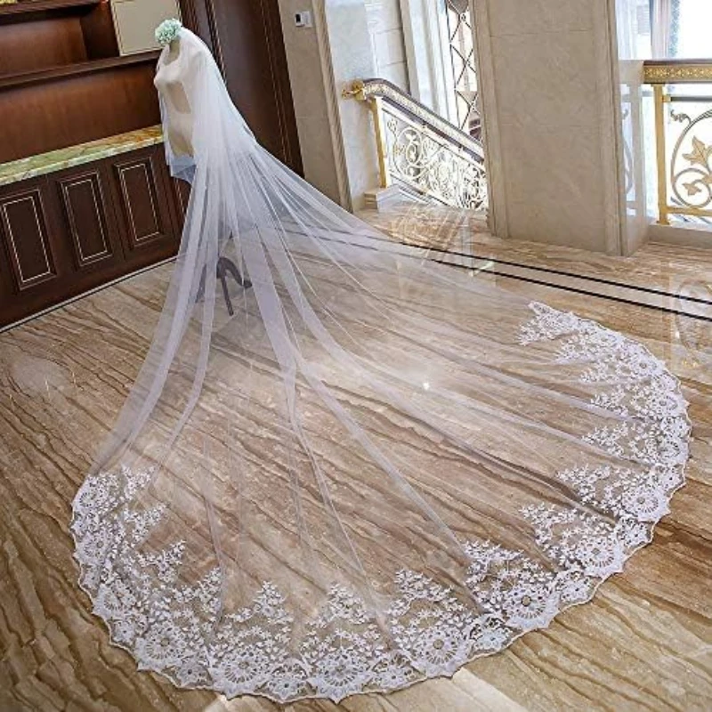 

Bridal Veil Extra Long Lace Edge Cathedral Wedding Bridal Veil Bride Tiara (Color : White Size : 400cm*300cm