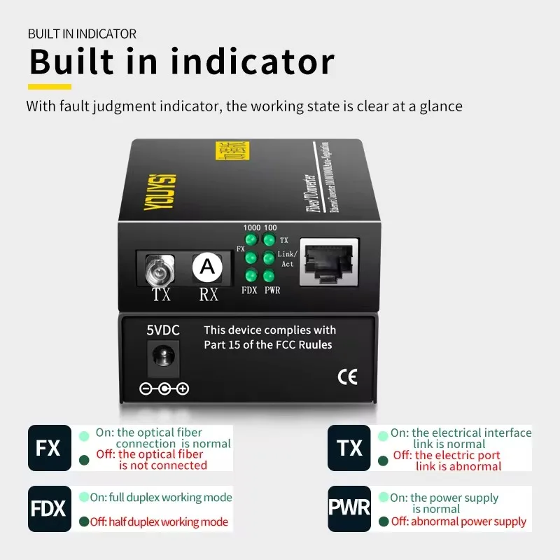 YOUYSI FC port Fiber optic transmitter single-mode 3KM single fiber media converter 1 Pair