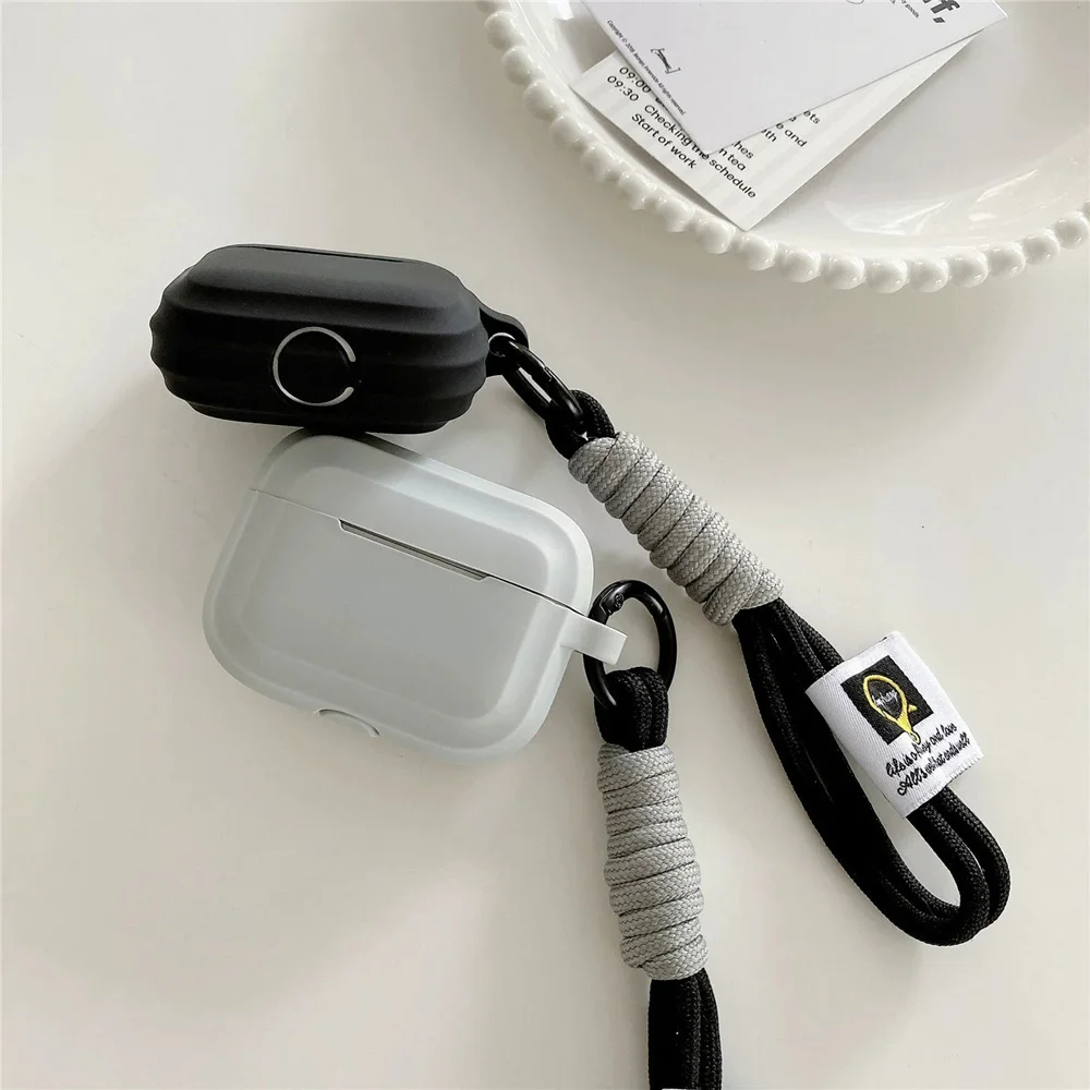 Retro Lanyard Shockproof Protective AirPods Case - Solid Color Design