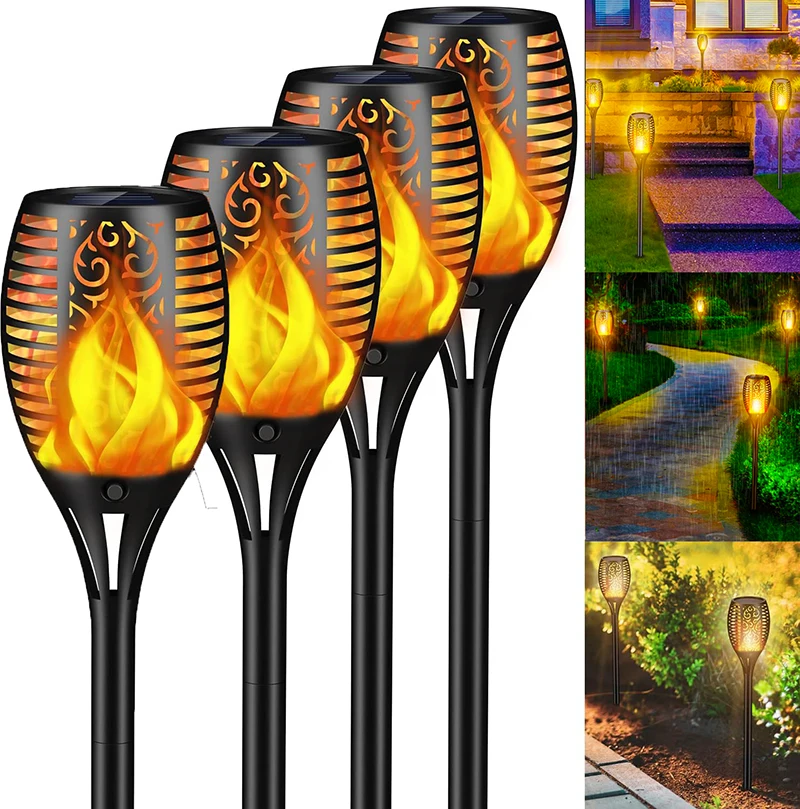 10PACK 96LED Solar Lights Outdoor Garden Solar Flame Lights with Flickering Dancing IP68 Waterproof Powered