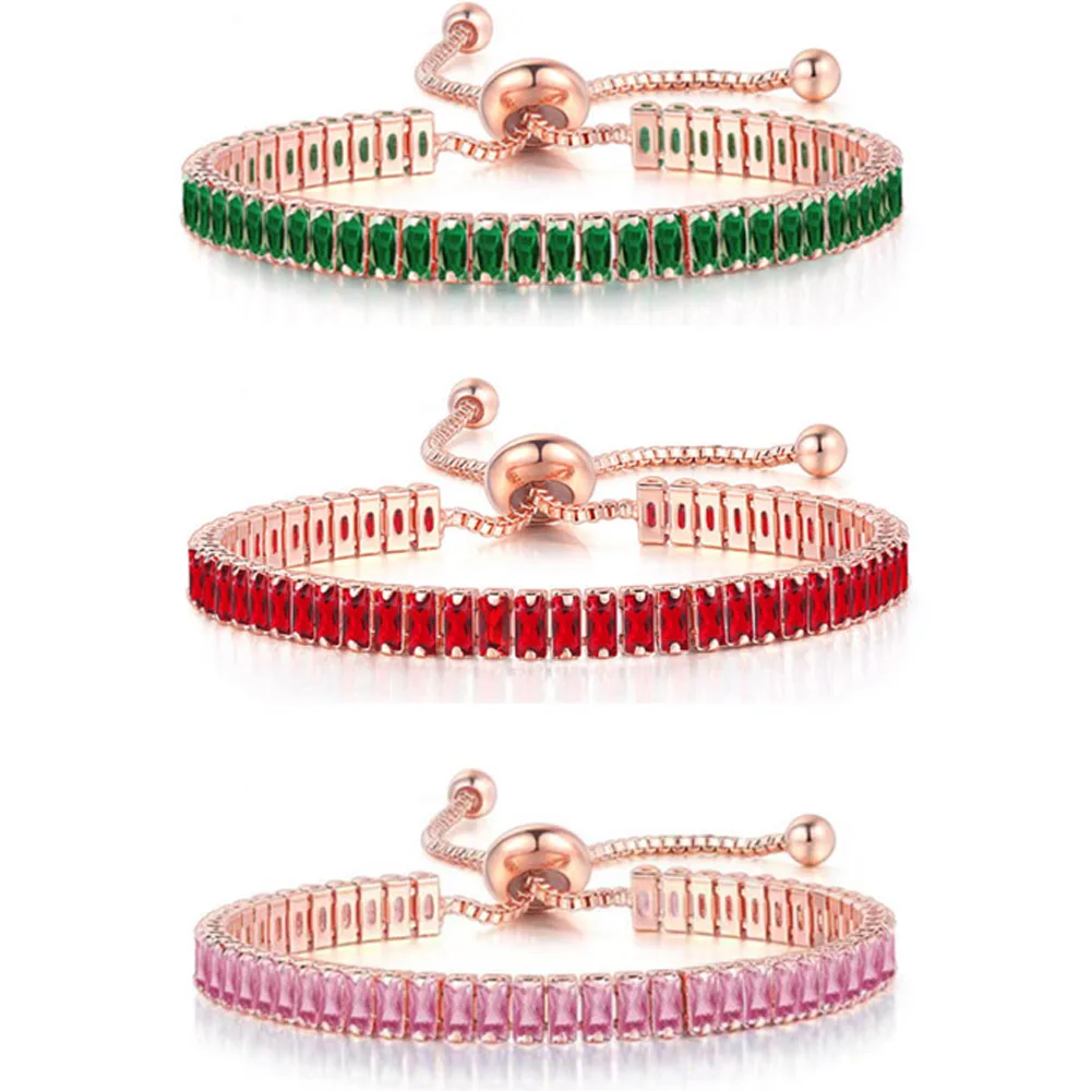 Iced Out Kristall Tennis Armbänder Für Frauen Männer Schwarz Rechteck Zirkonia Verstellbaren Kette Hiphop Schmuck Großhandel DZH051