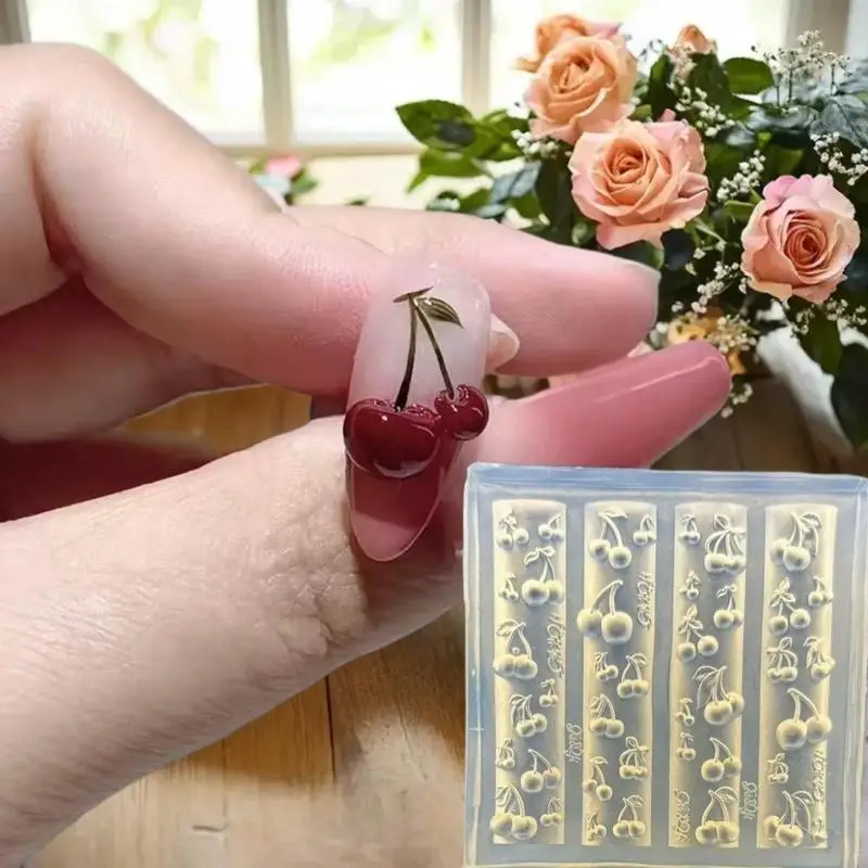 1PC 장미 꽃 나비 실리콘 몰드 네일 아트 장식 DIY 체리 디자인 네일 템플릿 쥬얼리 공예 매니큐어 디자인 도구