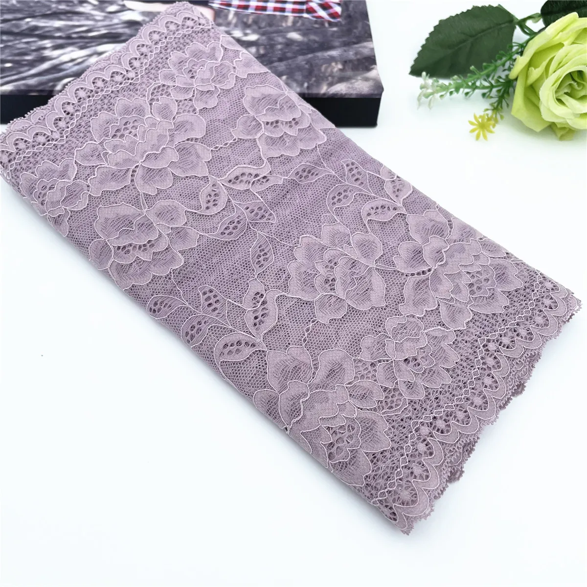 3y/lot Width 26cm Grape Purple Elastic Stretch Lace Trim 1
