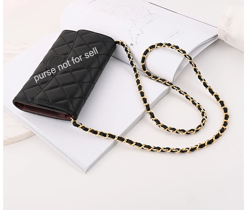 Conversion Kit Real Cowhide Leather Chain+Insert Change Your Tri-fold Long  Wallet To A Small Crossbody Purse