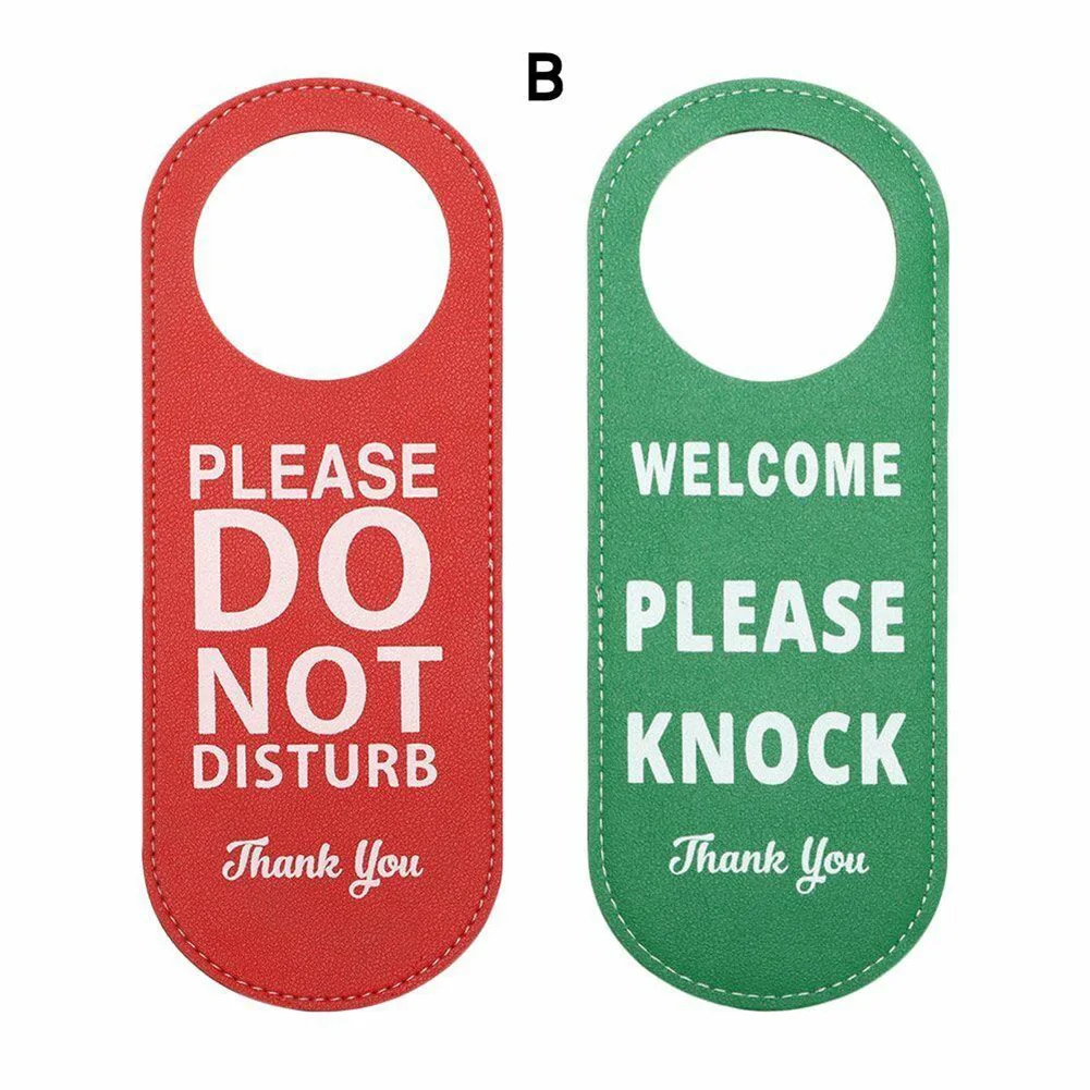 1PC 22.5x8.5CM Door Sign Do Not Disturb Please Knock Hanger Leather Tags Label Warning Bulletin Board For Hotel Mall Office