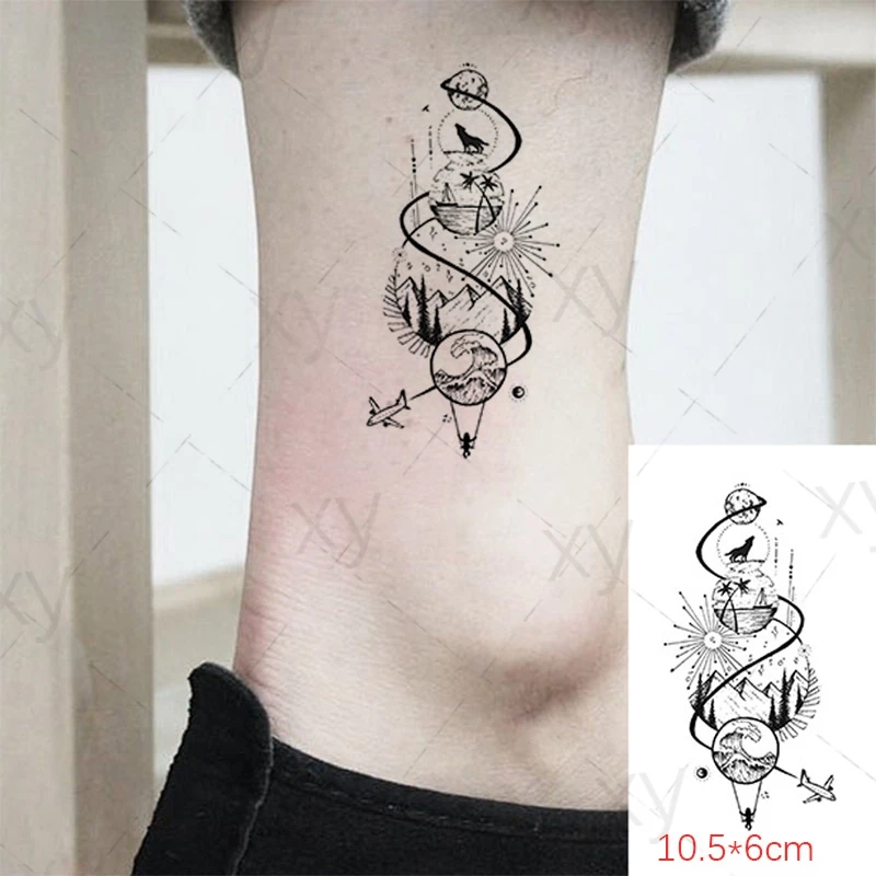 

Waterproof Temporary Tattoo Sticker Wolf Planet Flash Tatoo Sky Mountain Forest Arm Wrist Fake Tatto for Body Art Women Men Lady