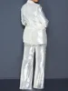 Women Suit Long Sleeve V-neck Polyester Sequined 2 Pieces Sets Top and Pant Ladies Temperament Commuting Slim Sequin Sets 2024 4
