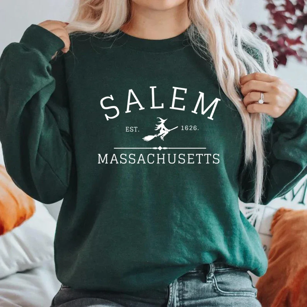 Salem Massachusetts Crewneck Halloween Sweatshirt Salem Witch Sweater Halloween Witchy Sweatshirts Women Graphic Hoodies Top 5