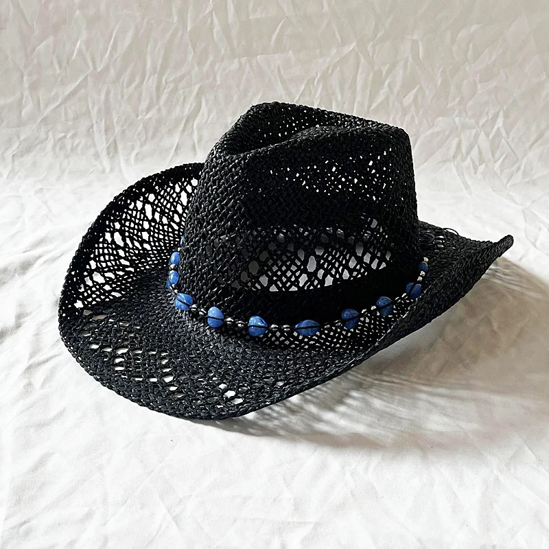 Hot Sale 2024 New Spring and Summer Hand-knitted Outdoor Travel Beach Unisex Western Cowboy Straw Hat_voghion.com
