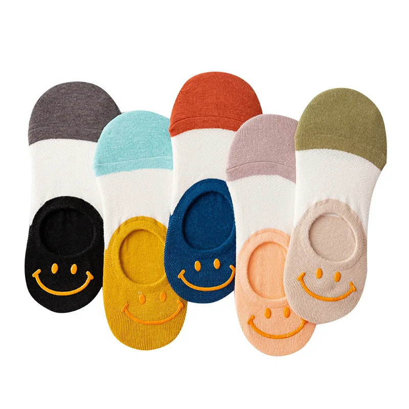 New 5pairs/lot Funny Smiley Ankle Socks Mixed Colors Fashion Women  Underwear Summer Sport Breathable Cotton Women Socks