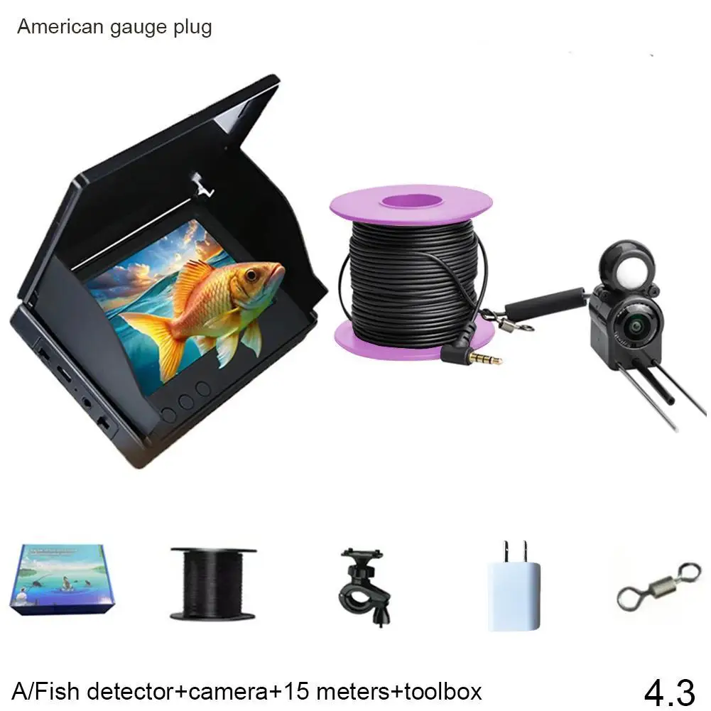30 M Portable 4.3In LCD Fish Finder Underwater Fish Depth Finder Water Handheld 1080P 220&deg; Fishing Camera With Night Vision