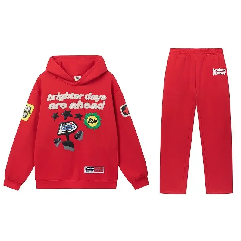 American Trend BrokenPlanet Autumn/Winter Letter Print High Street Men's and Women's Hooded Sweater Casual Pants Tide Two-piece