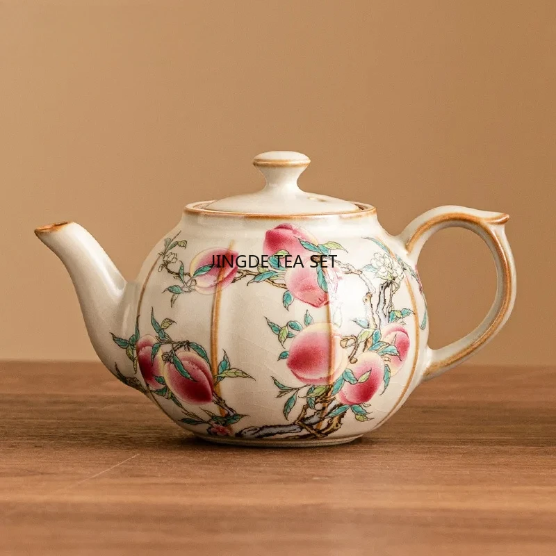 220ml high-end Ruyao teapot Japanese pink Longevity Peaches peach tea set 1 pot 2 cups tea ceremony set