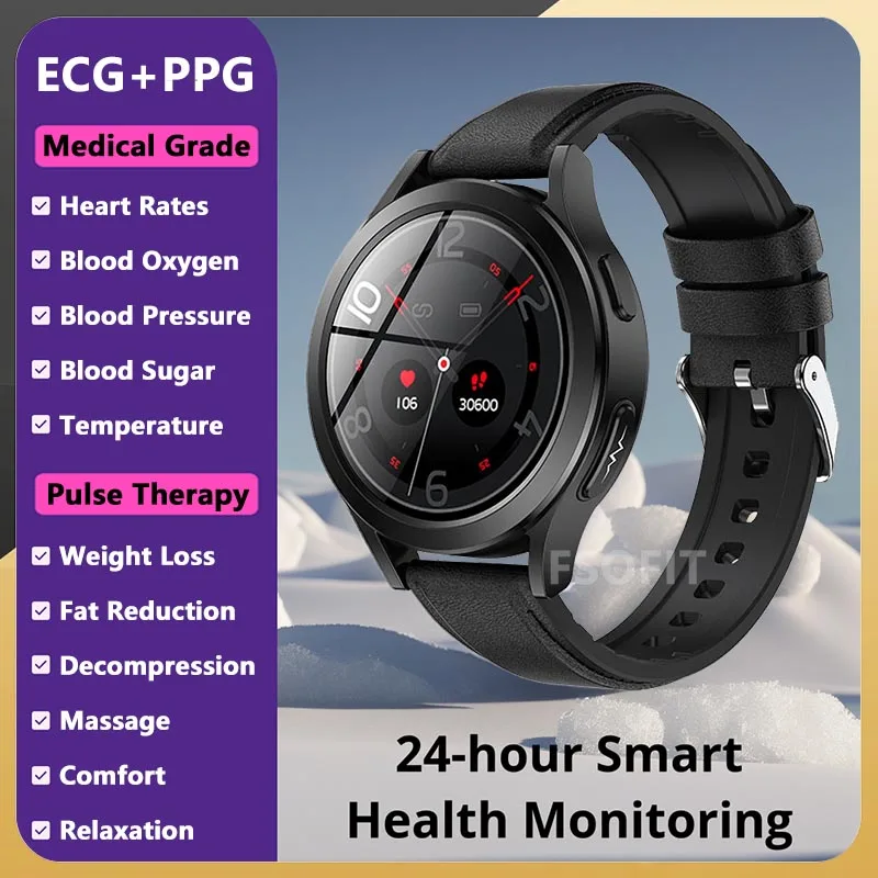 

Смарт-часы ECG PPG медицинского класса для лечения пульса для мужчин и женщин, измерение температуры, пульса, уровня сахара в крови