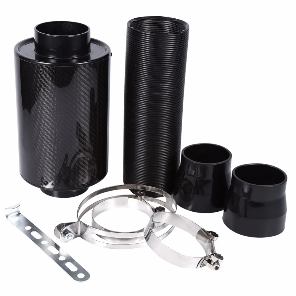 1 Set Universal Car 3 Inch Carbon Fibre Cold Air Filter Feed Enclosed Intake Induction Pipe Hose Kit Universal air filters