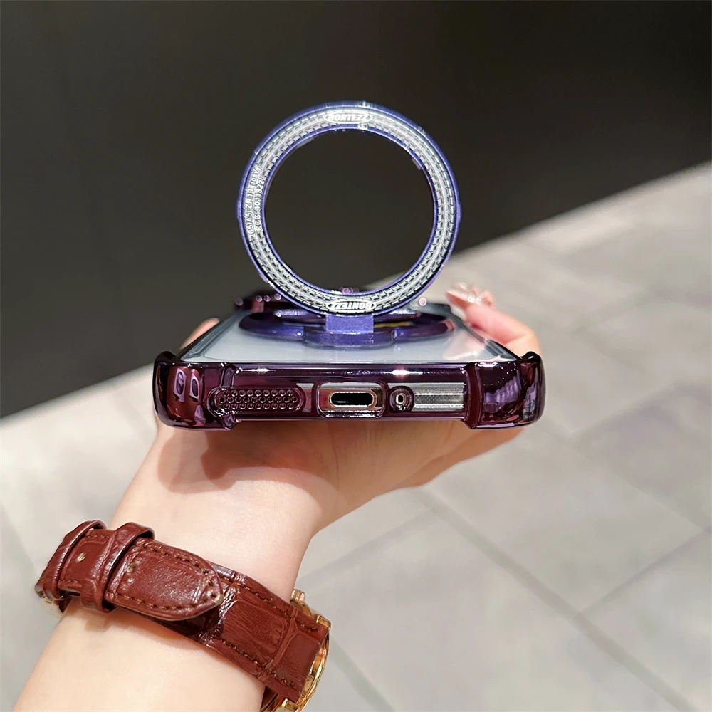 Luxury Plating Magnetic Shockproof Phone Case with Stand and Glass Lens Protection