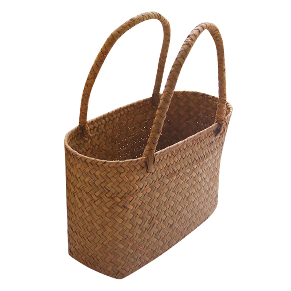 Seaweeds Woven Storage Basket Natural Seagrass Handmade Clothes Laundry Basket Straw Wicker Rattan Storage Flower Pot Beach Bag
