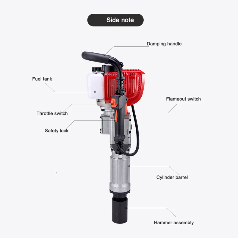 52CC Two Stroke Petrol Engine Hand-held Electric Piling Machine Vibration Absorbing Springs With 100 MM Sleeved For Farm Highway 3