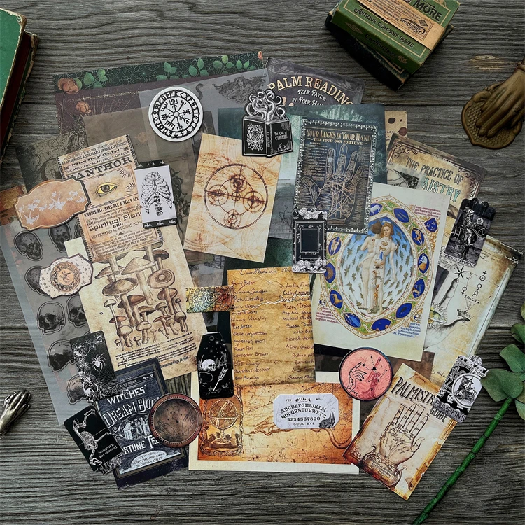 45Pcs/Pack Vintage Dark Material Sticker DIY Craft Scrapbooking Album Junk Journal Decorative Stickers