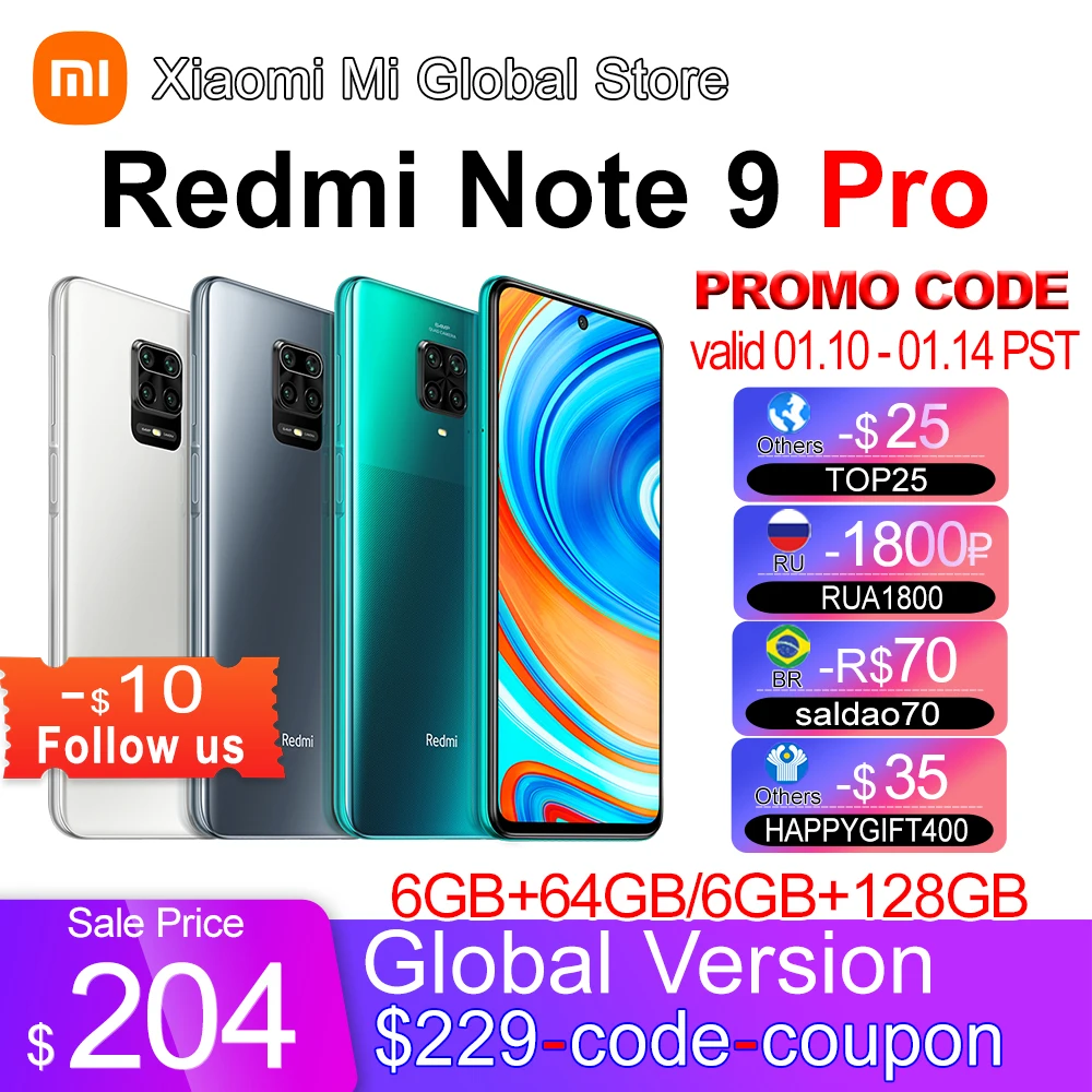 Смартфон Xiaomi Redmi Note 9 Pro 6 ГБ ОЗУ 64/128 Гб ПЗУ Snapdragon 720G задняя камера 64 мп 67 дюйма