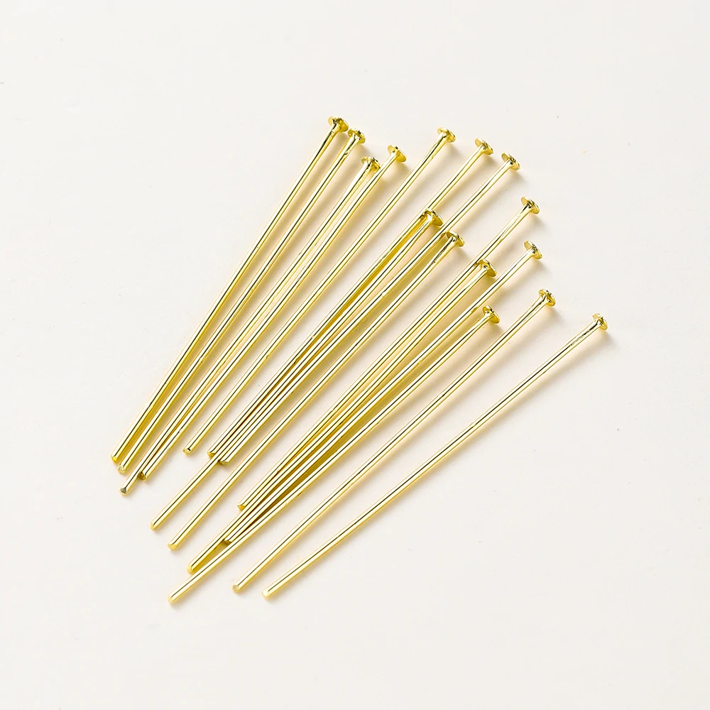 100 Stücke 16-50mm 14/18 Karat Reales Gold Messing Auge Flachkopf Pins Nadel Kugelkopf Pins Anhänger Anschlüsse Für Schmuck Machen Erkenntnisse – Detail 8