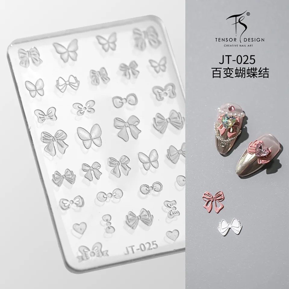 Lovely Bowknot 3D Reliefs Silicone Nail Accessories Butterfly Rose Feather Lace Pattern Manicure Carving Mold Mould DIY Template 6