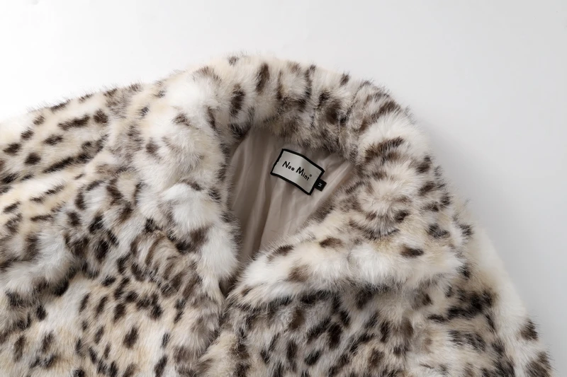 Winter Brown Leopard Fluffy Faux Fur Coat Women Luxury Stand Fur Collar Fox Fur Outerwear Jacket Female Overcoats
