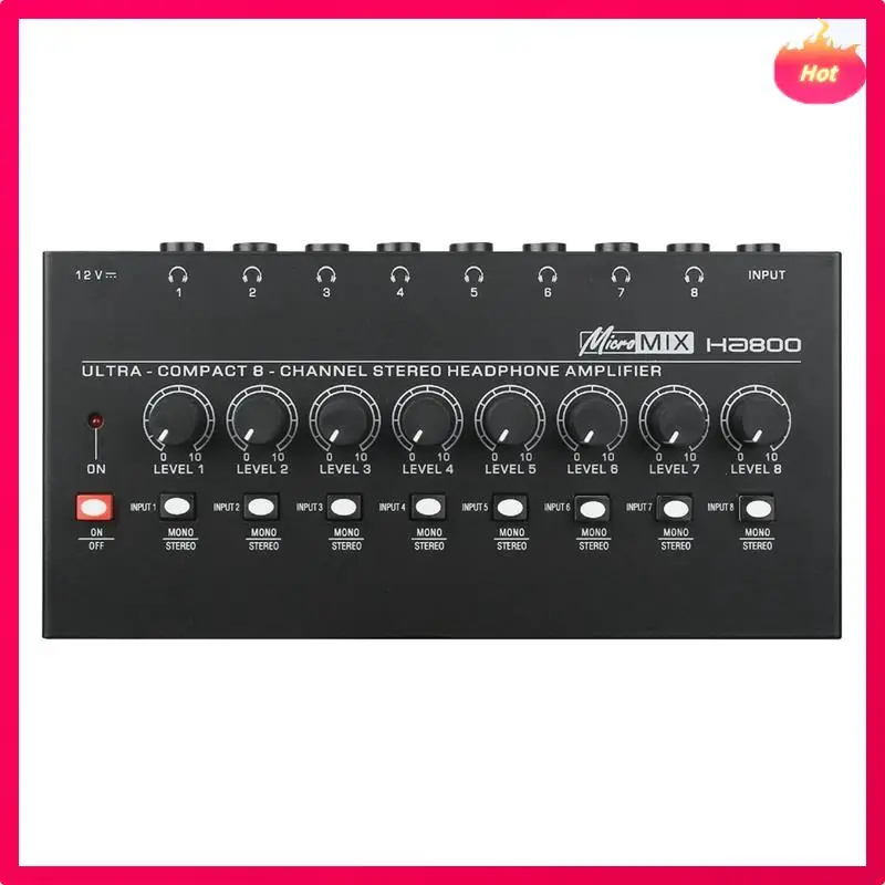 AYHF HA800 Ultra-Compact Audio Amplifier 8 Channels Mini Stereo Headphone Amplifier