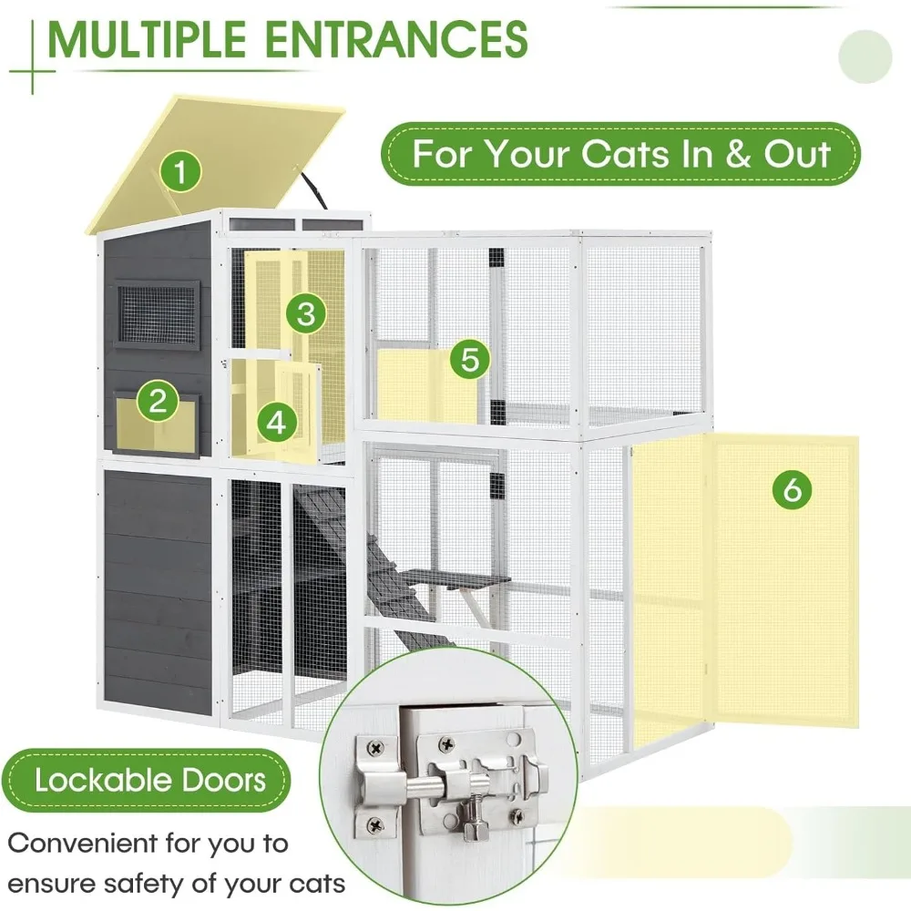 Catio Outdoor Cat Enclosure with Weatherproof Roof, Large Outdoor Cat House, Design for Cats on Your Patio