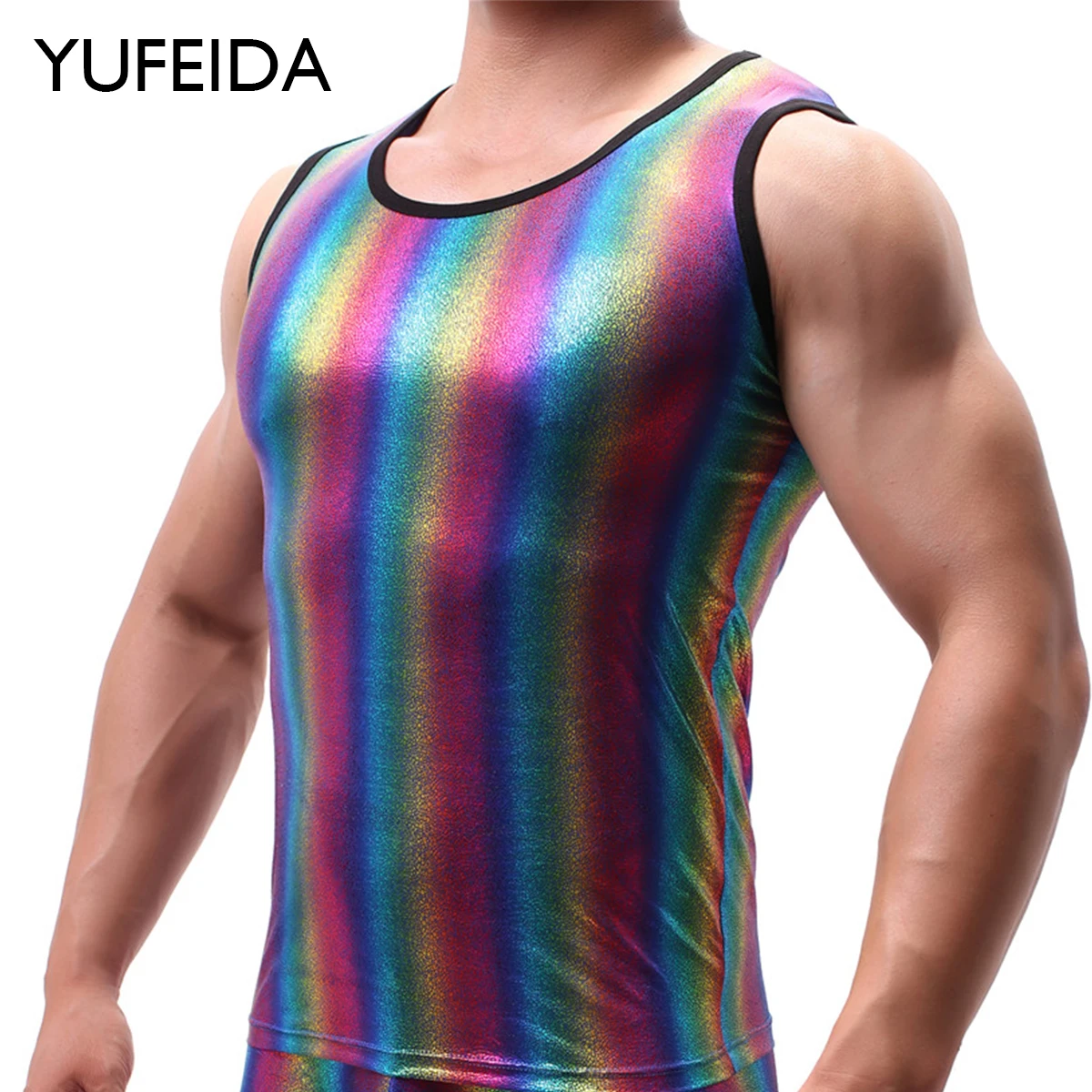 

YUFEIDA Male Gym Fitness Vests Men Fashion Leather Stripe Sportwear Shirts Bodybuilding Tank Tops Workout Sleeveless Muscle Vest