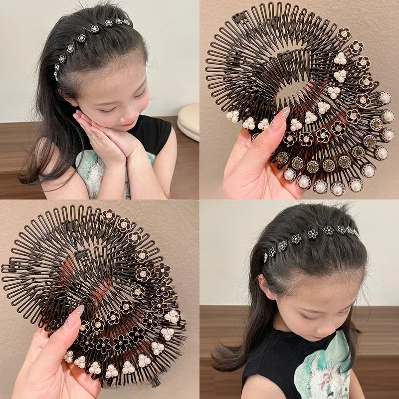 Womens Black Scrunchie Hairband for Girls Plastic Pearl Rhinestone Headband Wavy Hair Hoop Washing Face Fixed Hair Accessories