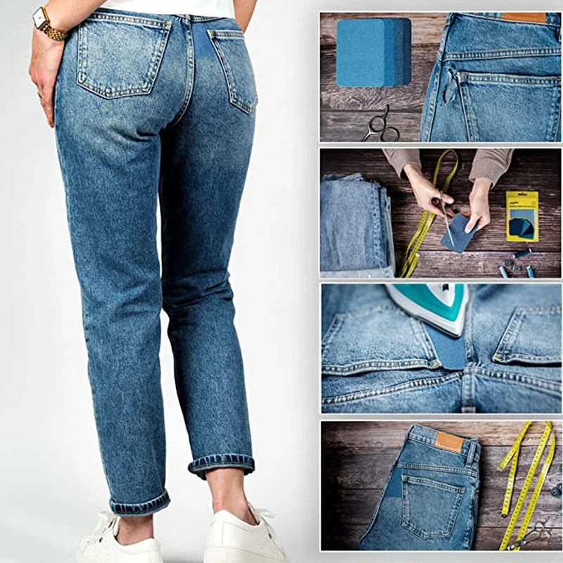 Premium Denim Iron-On Patches Set - Self-Adhesive Jean Repair & DIY Sewing Kit