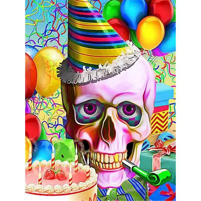 Party Skull with cake and hat paitning by numbers