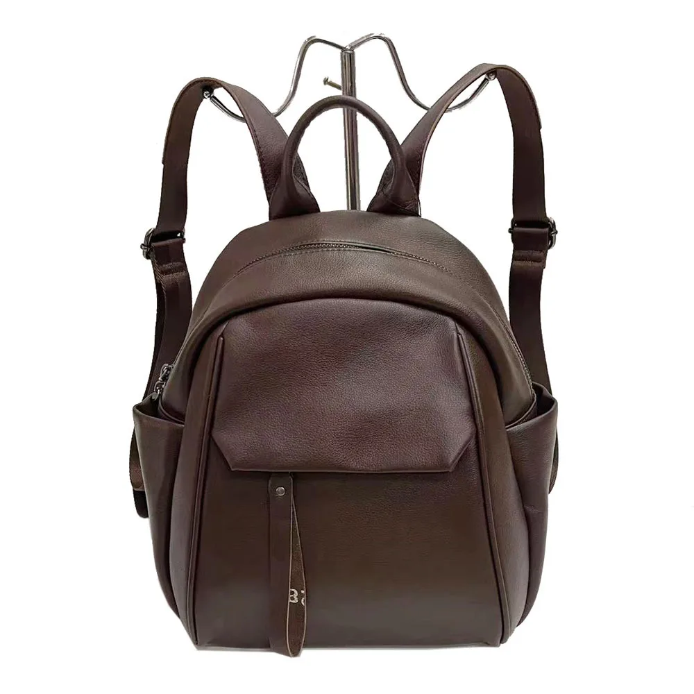 

Vintage Genuine Leather Backpack Women Ladies Real Cow Leather Travel Backpacks Casual Girls Double Shouder Bag