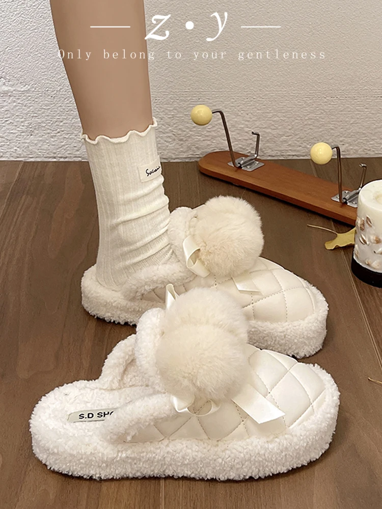 

Домашние тапочки женская зимняя обувь меховая обувь роскошные Сланцы на платформе с бантом-бабочкой средней длины Массажная плюшевая Дизайнерская обувь 2023