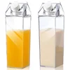 2pcs Milk Carton Water Bottle Transparent Plastic Square Milk Orange Juice Tea Container Box Sport Cup for Sports Travel Camping