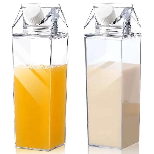 2pcs Milk Carton Water Bottle Transparent Plastic Square Milk Orange Juice Tea Container Box Sport Cup for Sports Travel Camping 2pcs Milk Carton Water Bottle Transparent Plastic Square Milk Orange Juice Tea Container Box Sport Cup for Sports Travel Camping
