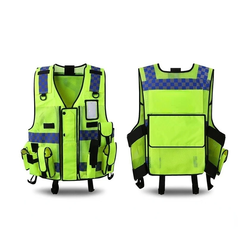 Reflective Vest High Visibility Police Reflective Vest Multi-Pocket Construction Worker Night Running Safety Vest