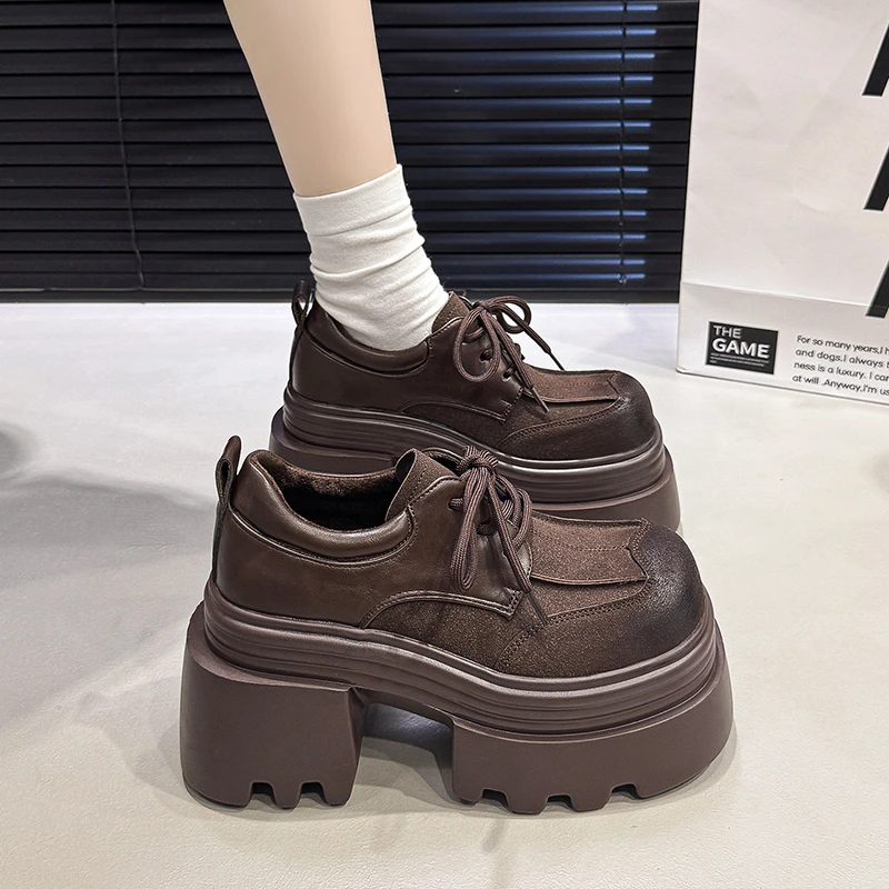 Aphixta Platform Boots Black Brown Women Shoes Lace Up Autumn Winter Sneakers 10cm High Chunky Sneaker Platform Casual Shoes