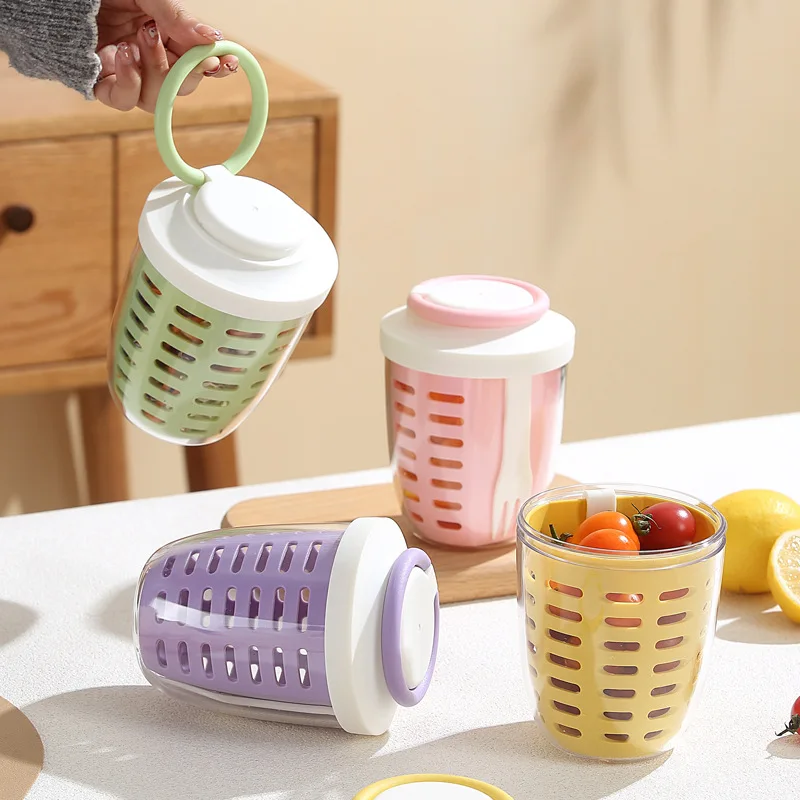 Dual Layer Portable Overnight Oats Container with Fruit Compartment, Leakproof Breakfast Yogurt Cereal Travel Cup with Spoon