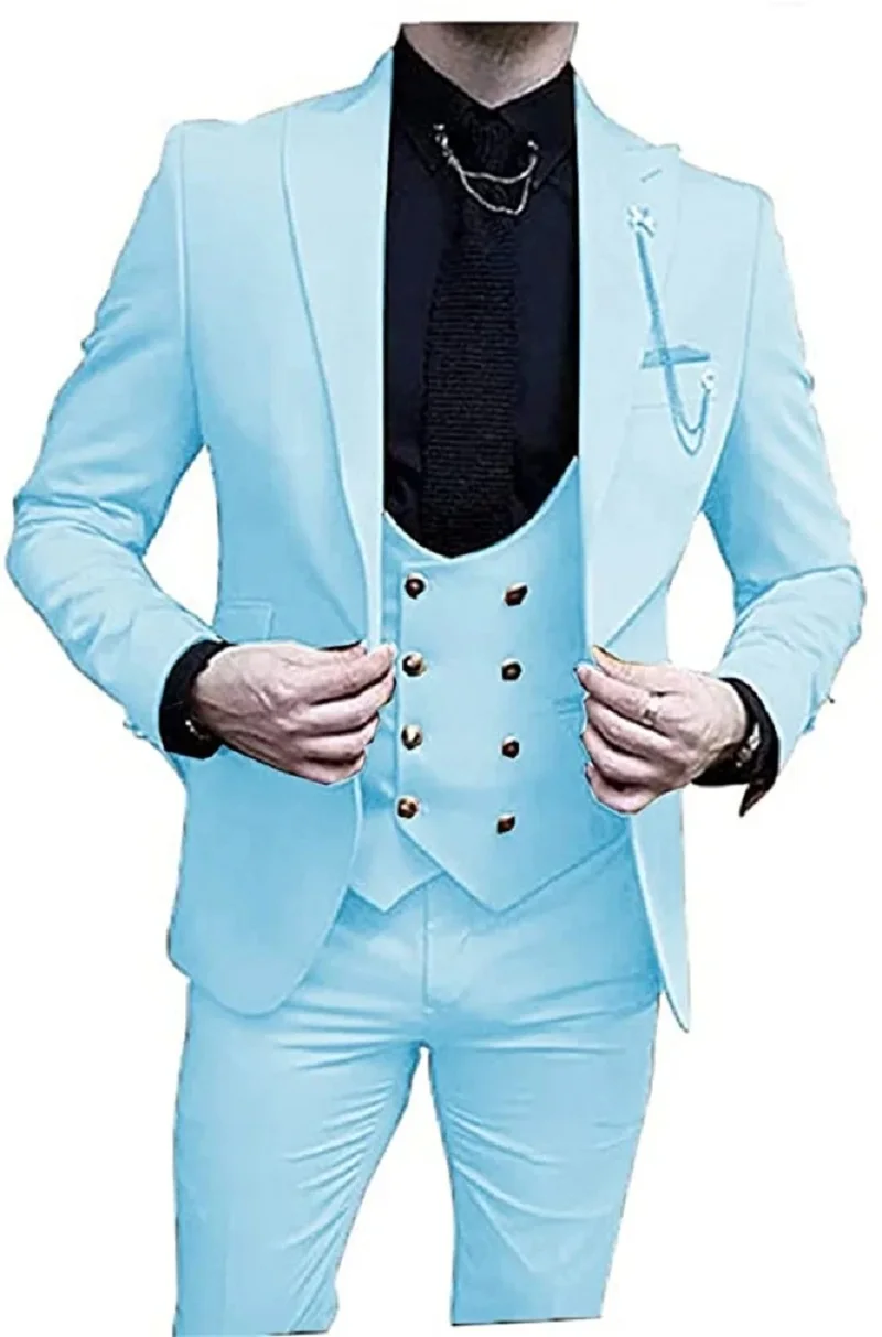Burgundy 3 Pieces Mens Wedding Suit Slim Fit Peak Lapel Business Double Breasted Vest Costume Formal Terno Masculino Clothing
