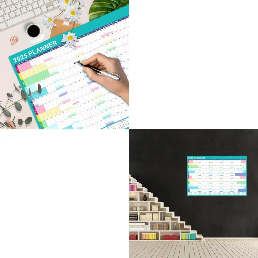 양면 접착 도트 스티커 지울 수있는 마커가있는 2025 벽 달력 연간 플래너, 12..