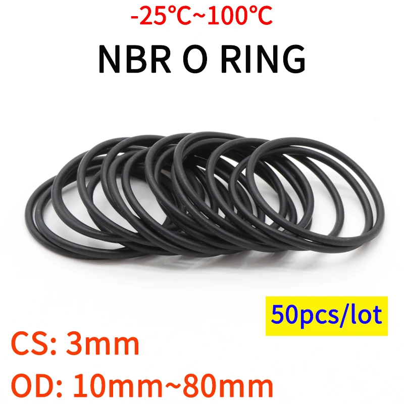 Уплотнительное кольцо NBR, 10/50 шт., толщина 3 мм, внешний диаметр 10-80 мм, нитриловая бутадиеновая резина, маслостойкая шайба круглой формы
