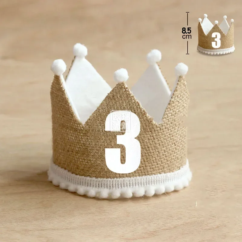 1 2 3 4 5 6 7 8 9 Year Burlap Crown Baby Birthday Party Hat Baby Boy Girl Linen Headband 100 Year Adult Anniversary Cap