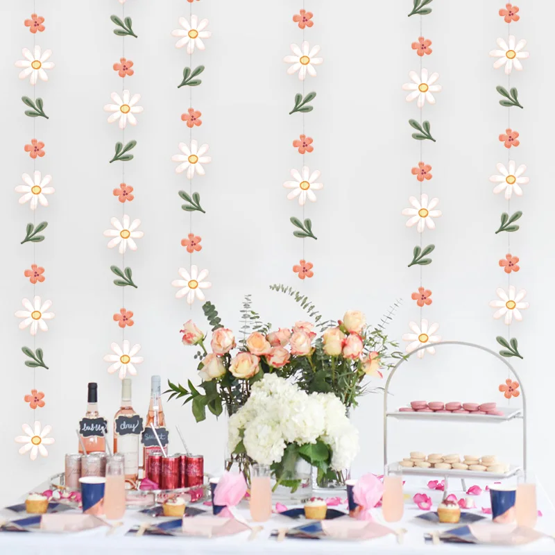 Pastel Party Spring Peach Flower Leaf Garland Hanging Streamer Background Girls Birthday Wedding Bridal Baby Shower Party Supplies