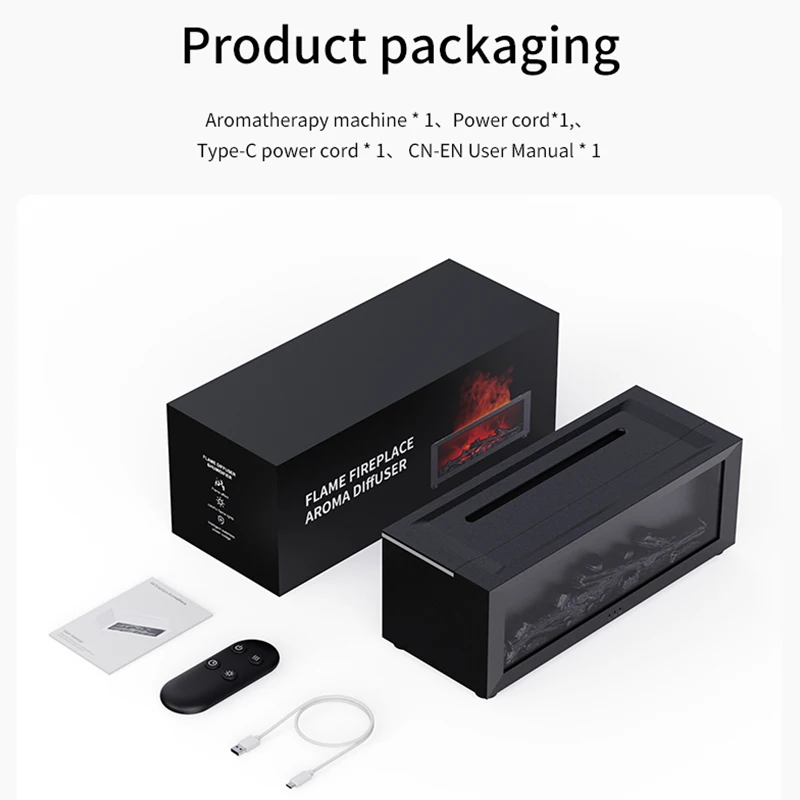 Fireplace Aroma Diffuser Creative Flame Humidifier Waterless Auto-Off Protection with Remote and Realistic Fireplace Night Light 6