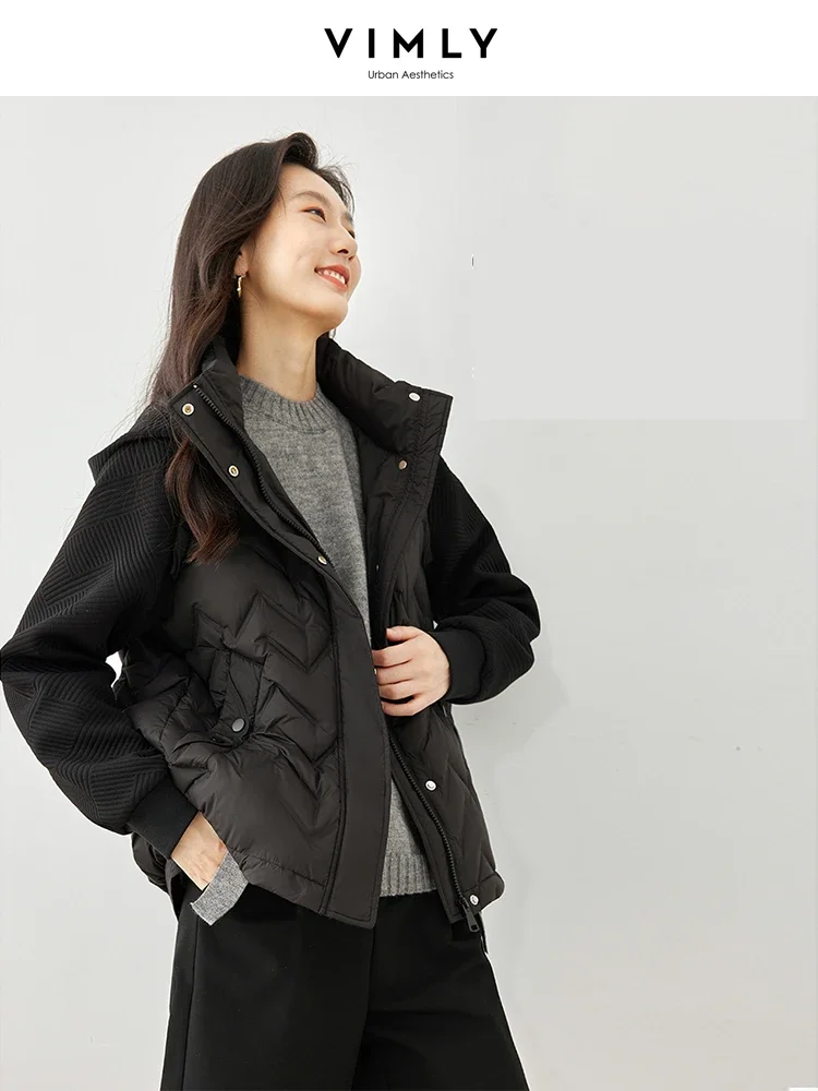 Vimly Winter Hooded Zipper Down Jackets for Women 2023 Long Sleeve Turtleneck Thick Warm Coats Casual Loose Woman Clothing 50633