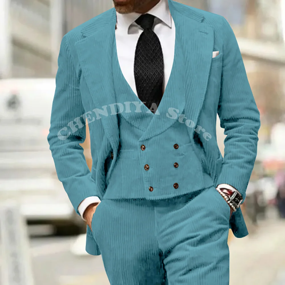 ヴィンテージコーデュロイ男性スーツオーダーメイド 3 個セット結婚式