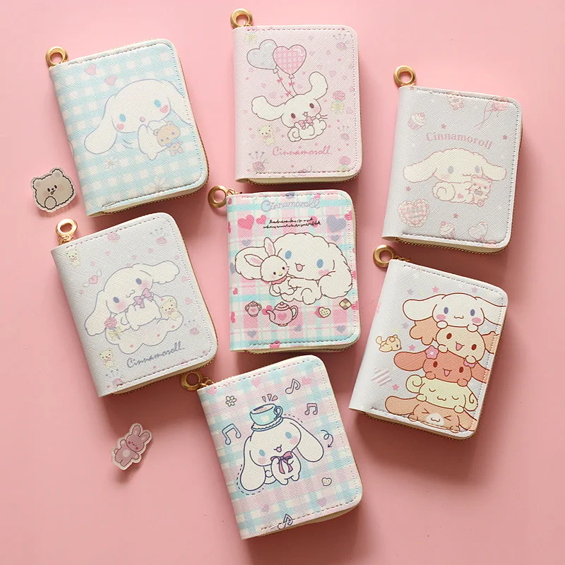 Kawaii Sanrio Cartoon Zero Wallet Animation Hellokitty Mymelody Cinnamoroll Cute Card Bag Fashion Print Short Zipper Key Bag rhombus imprinted fashion pu leather wallet stand flip magnetic auto absorbed case for google pixel 6 pro blue